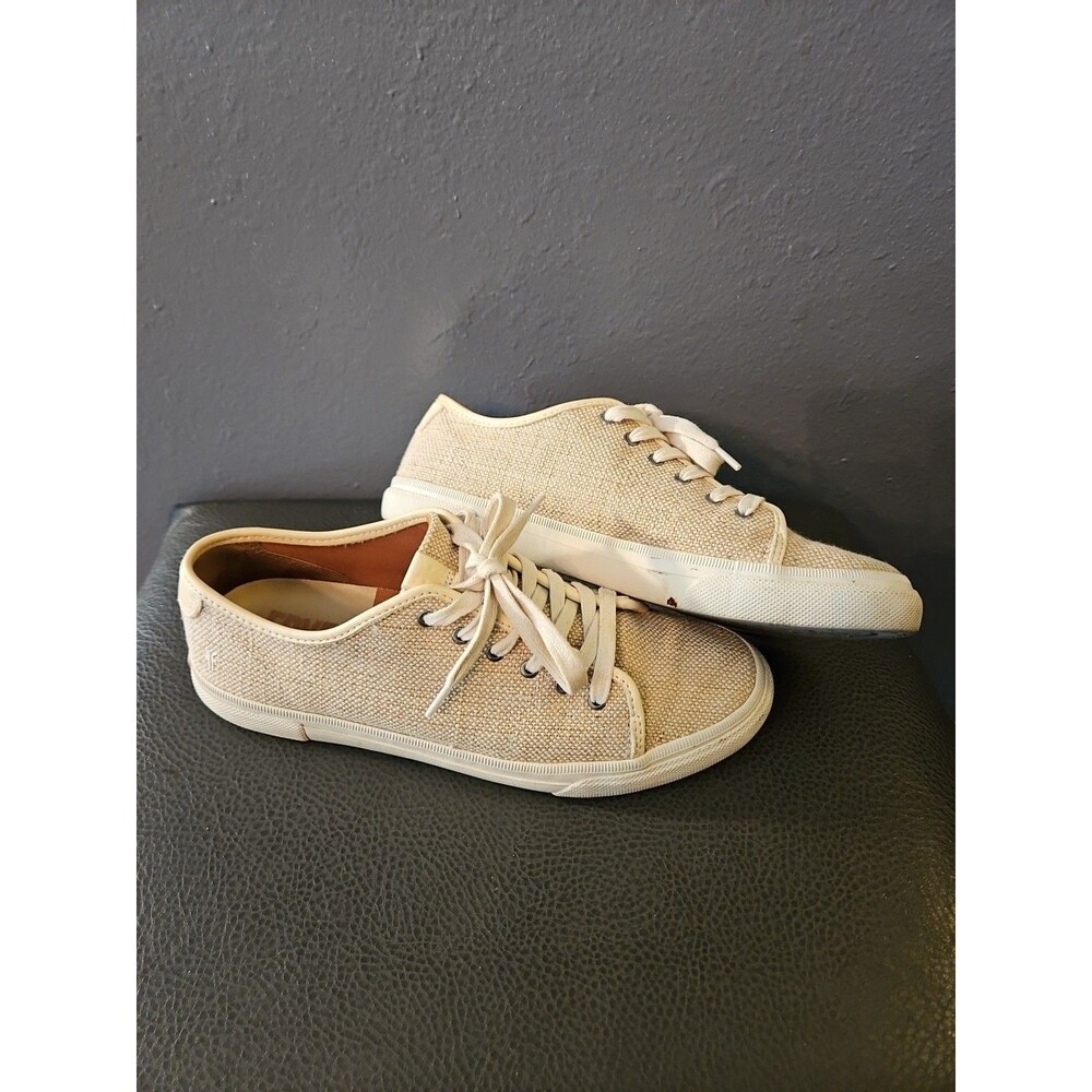 Frye Women's Size 9.5 Beige Canvas Low Top‎ Sneaker/Tennis Shoes-CUTE!